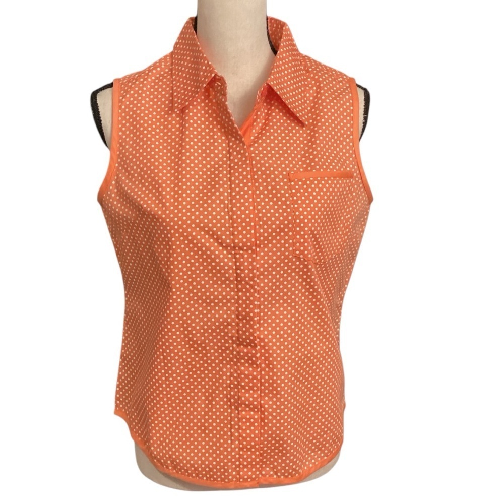 Willow Bay 100% Cotton Sleeveless Blouse Peachy Orange White Dots,‎ Small 6-8